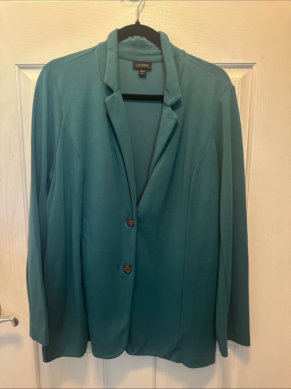 J. Jill Teal Two-Button Notch-Lapel Knit Blazer Size LP